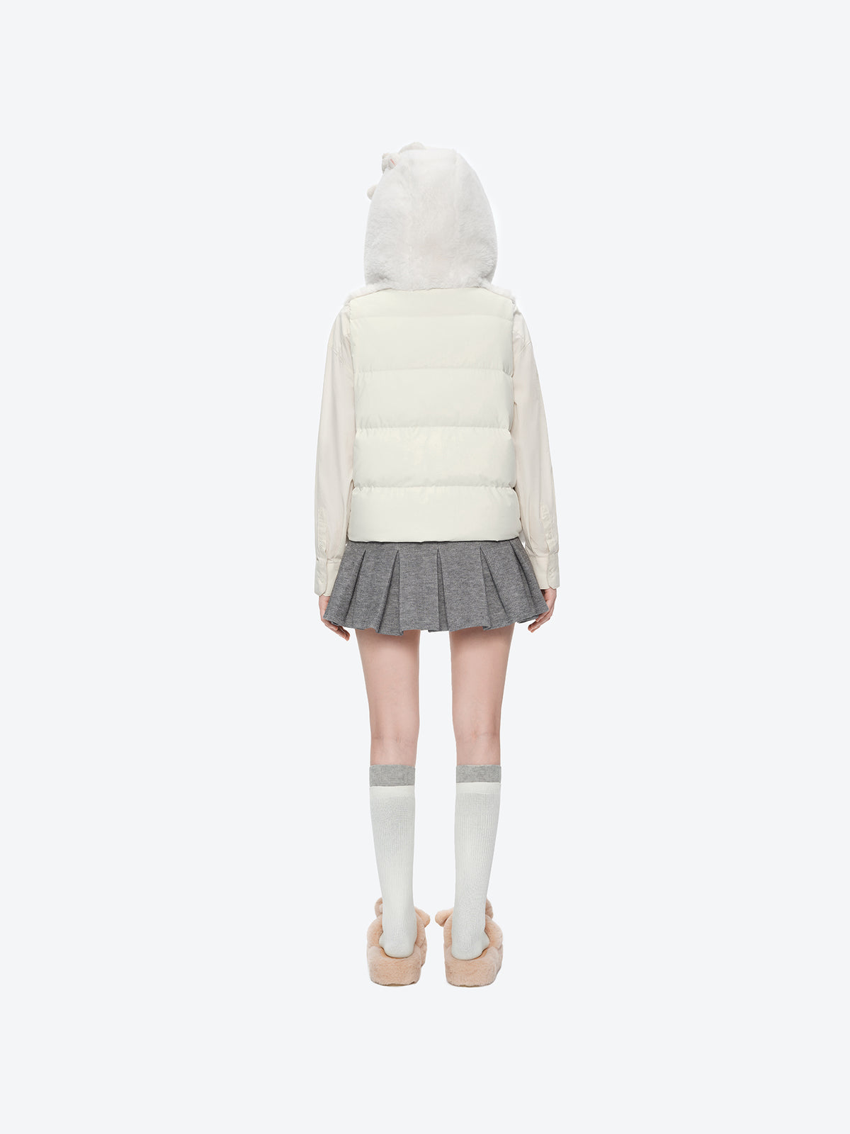 13DE MARZO Patchwork Down Hooded Vest Beige