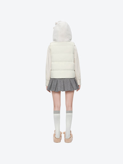 13DE MARZO Patchwork Down Hooded Vest Beige