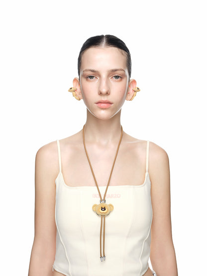 13DE MARZO Flocked Bear Bow Tie Necklace