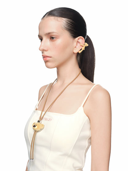 13DE MARZO Flocked Bear Bow Tie Necklace