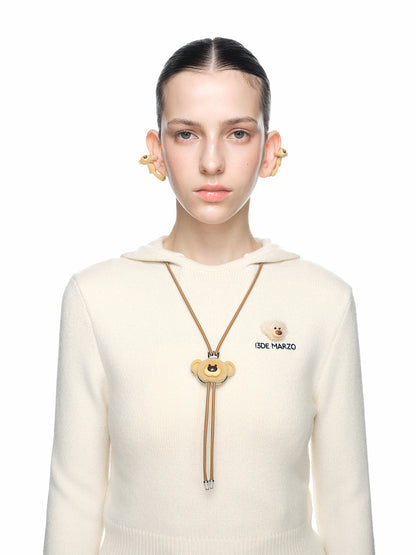 13DE MARZO Flocked Bear Bow Tie Necklace