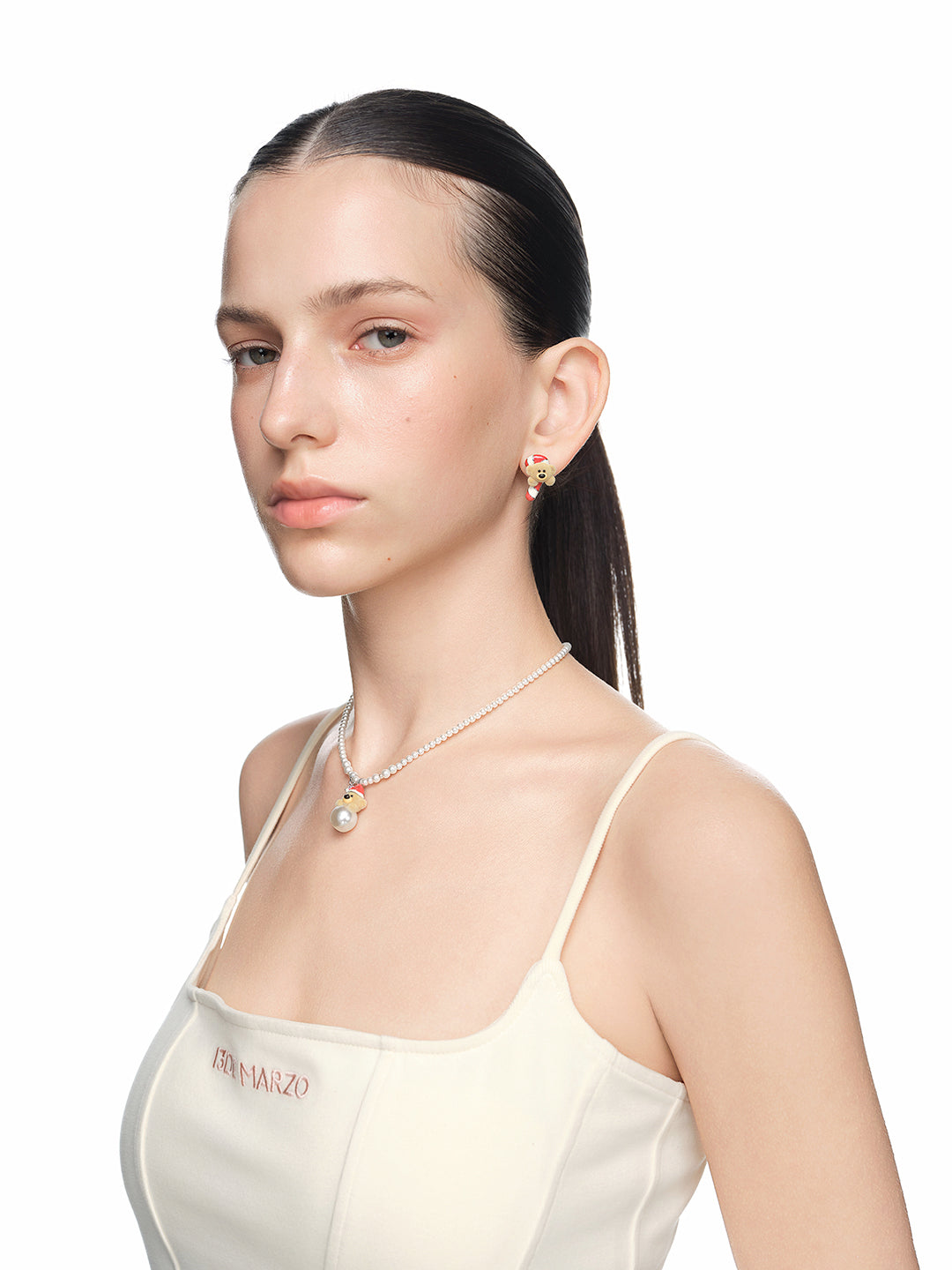 13DE MARZO Cozy Christmas Candy Cane Bear Ear Studs