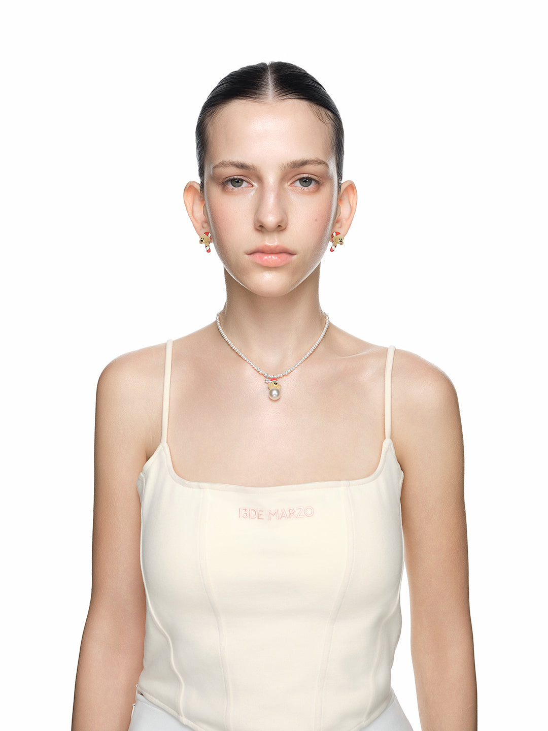 13DE MARZO Cozy Christmas Candy Cane Bear Ear Studs