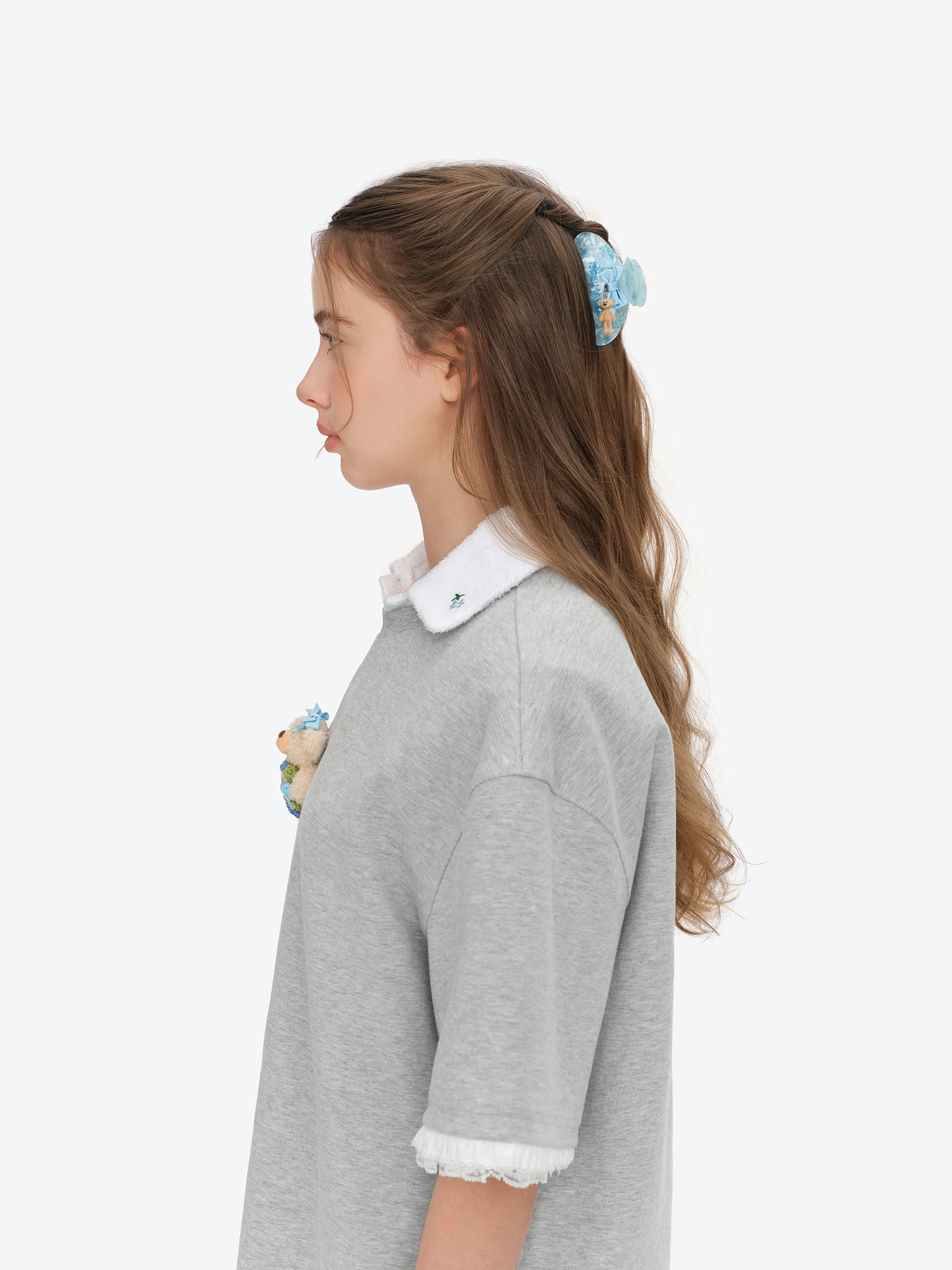 13DE MARZO Floral Bear Pendant Hair Clip Blue