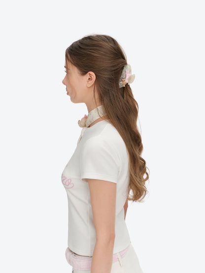 13DE MARZO Floral Bear Pendant Hair Clip Beige
