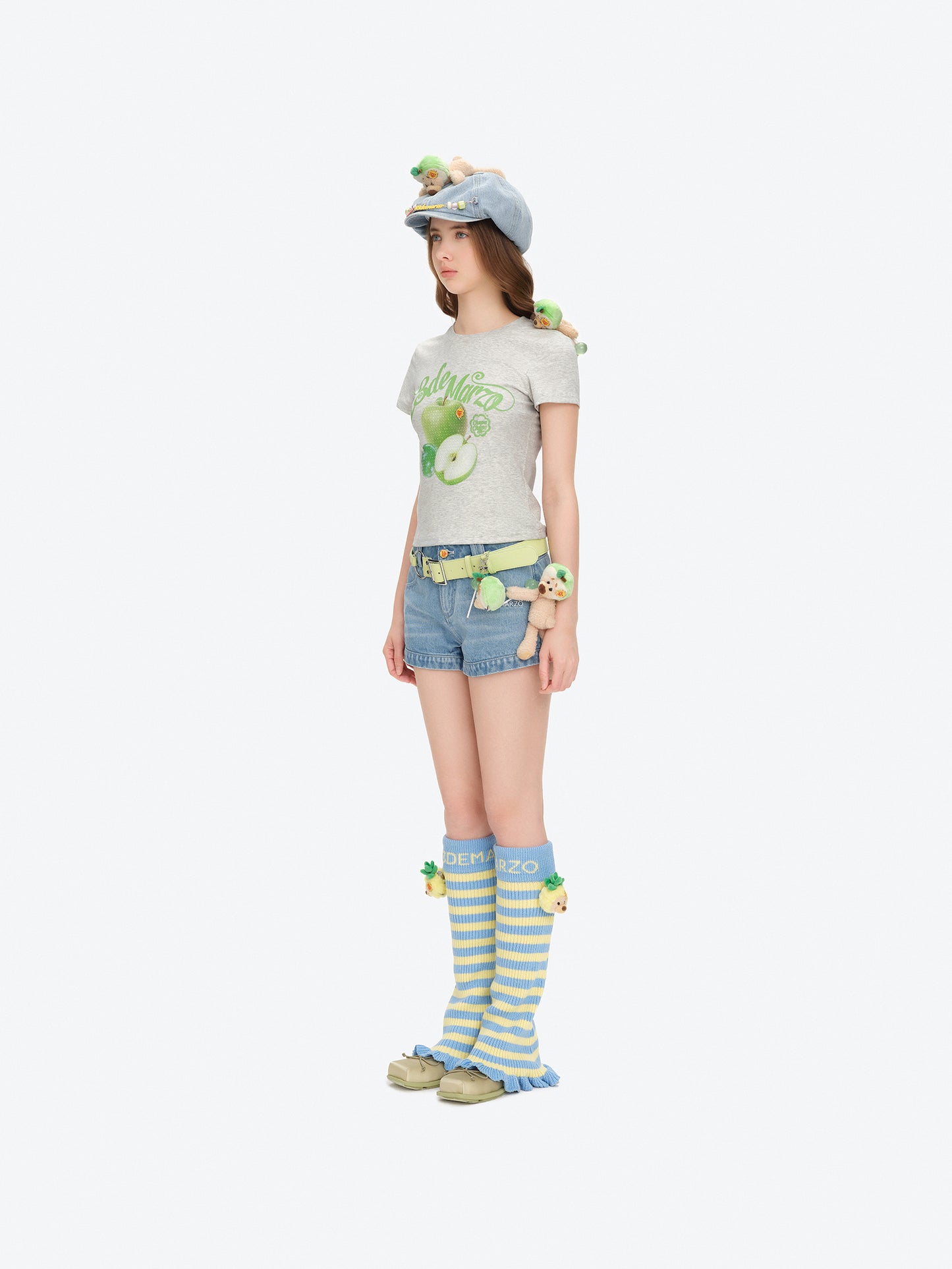 13DE MARZO Fruit Illustration Fitted T-shirt Grey - 13DE MARZO