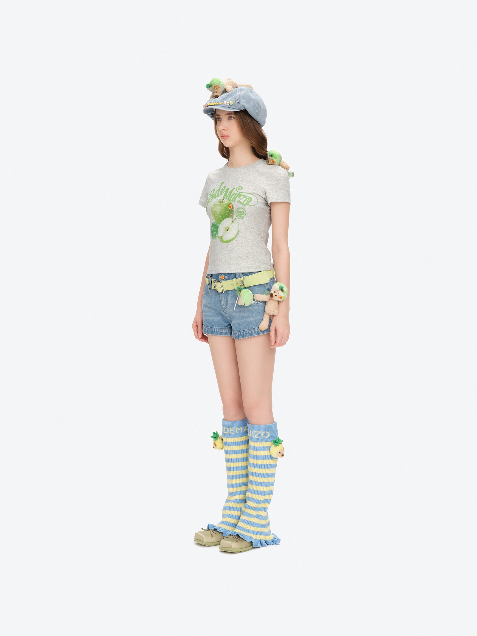 13DE MARZO Fruit Illustration Fitted T-shirt Grey - 13DE MARZO