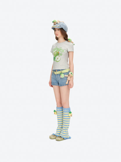 13DE MARZO Fruit Illustration Fitted T-shirt Grey - 13DE MARZO