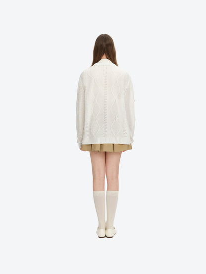 13DE MARZO Semi-Sheer Floral Cardigan White