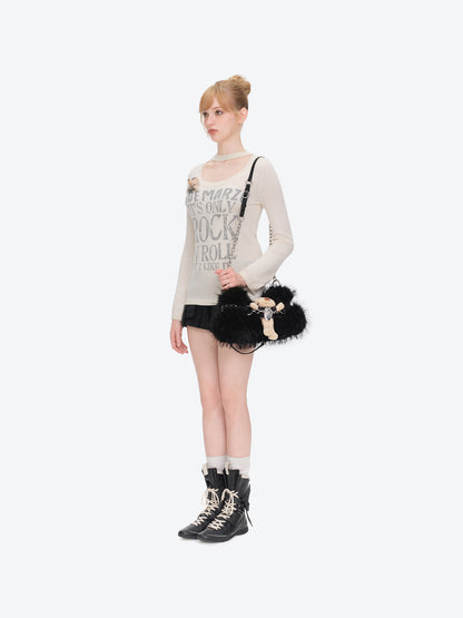 13DE MARZO Rolling Stones Furry Underarm Bag Black
