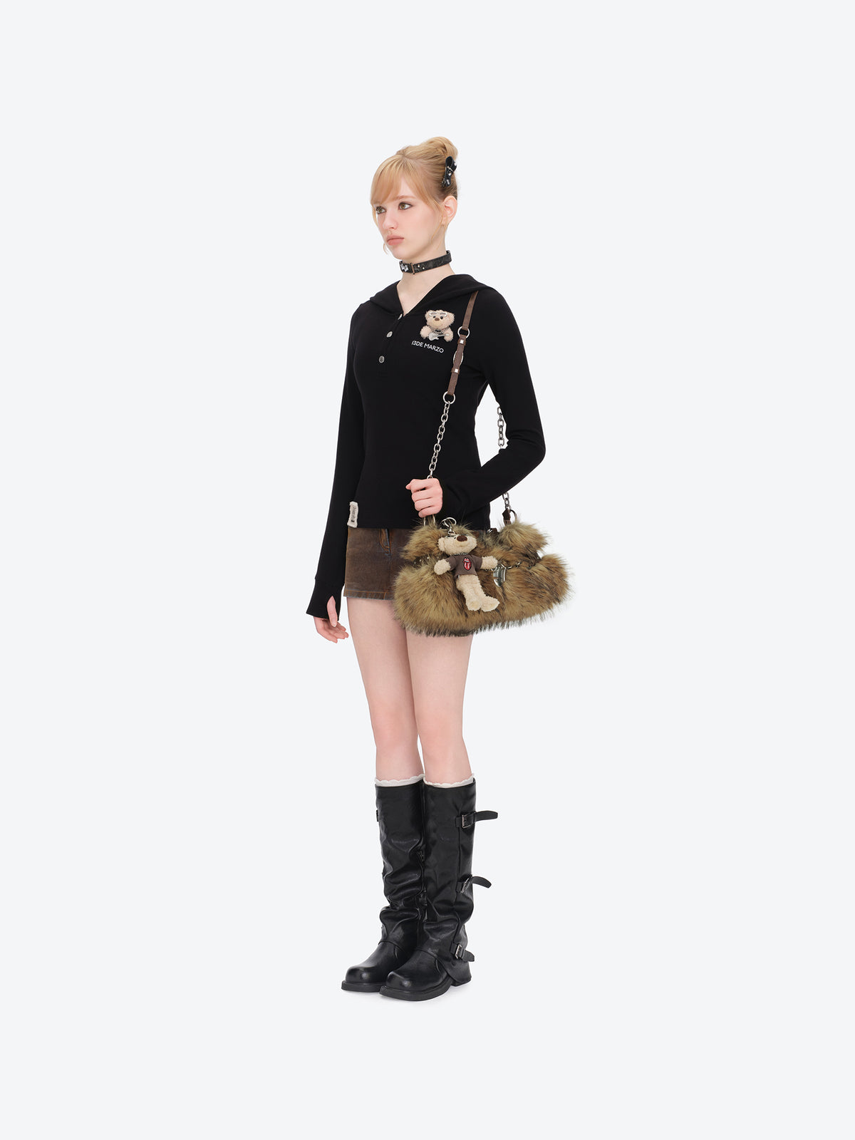 13DE MARZO Rolling Stones Furry Underarm Bag Brown