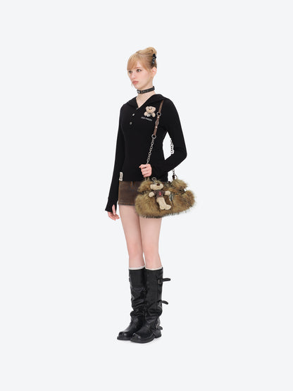 13DE MARZO Rolling Stones Furry Underarm Bag Brown
