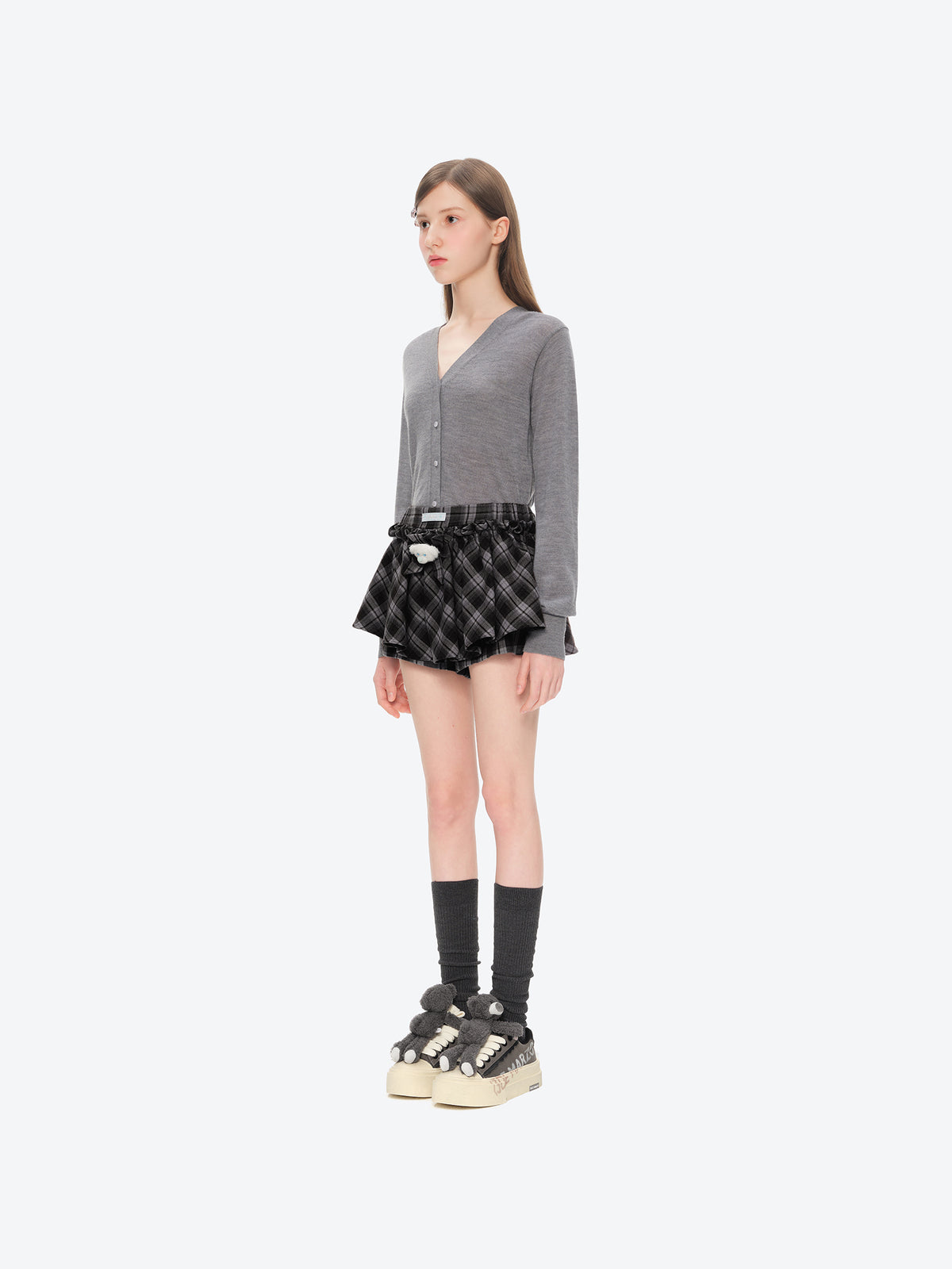 13DE MARZO Detachable Platform Canvas Slouch Boots Dark Grey