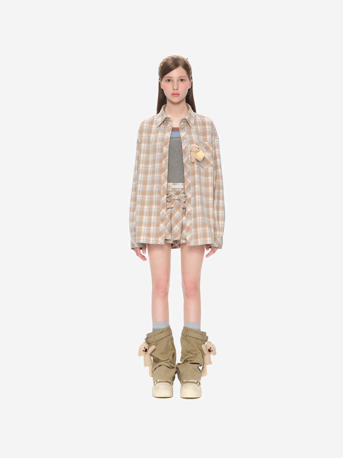 13DE MARZO Detachable Platform Canvas Slouch Boots Khaki