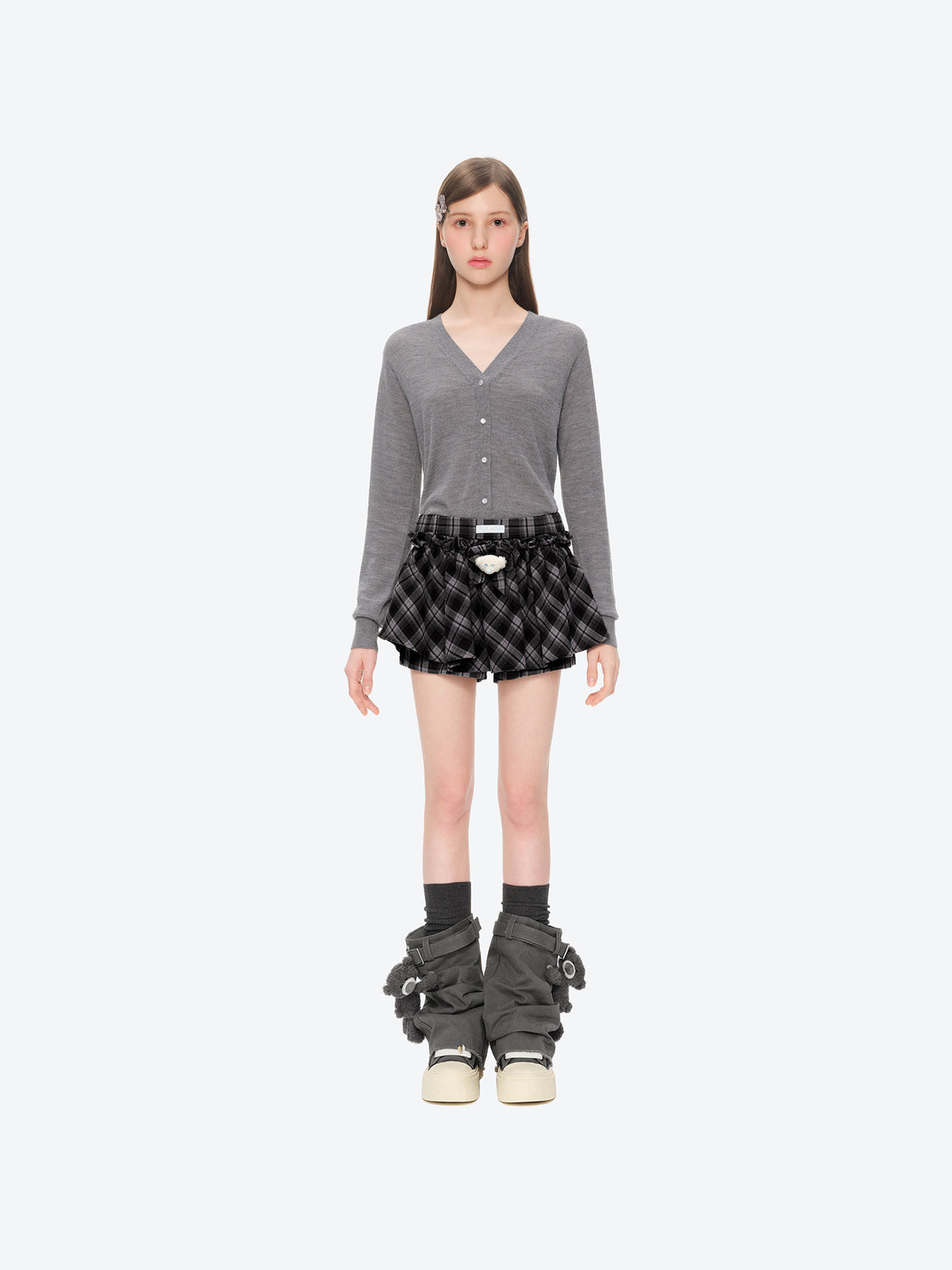 13DE MARZO Detachable Platform Canvas Slouch Boots Dark Grey
