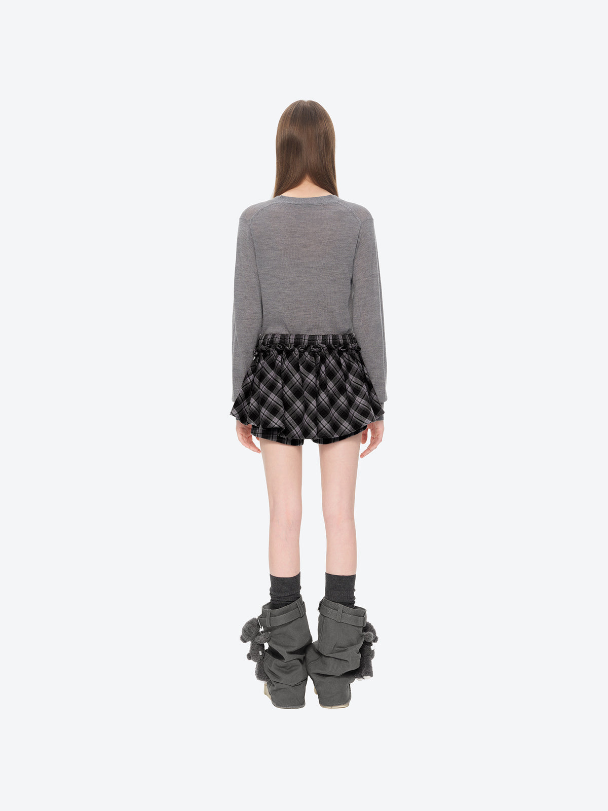 13DE MARZO Detachable Platform Canvas Slouch Boots Dark Grey