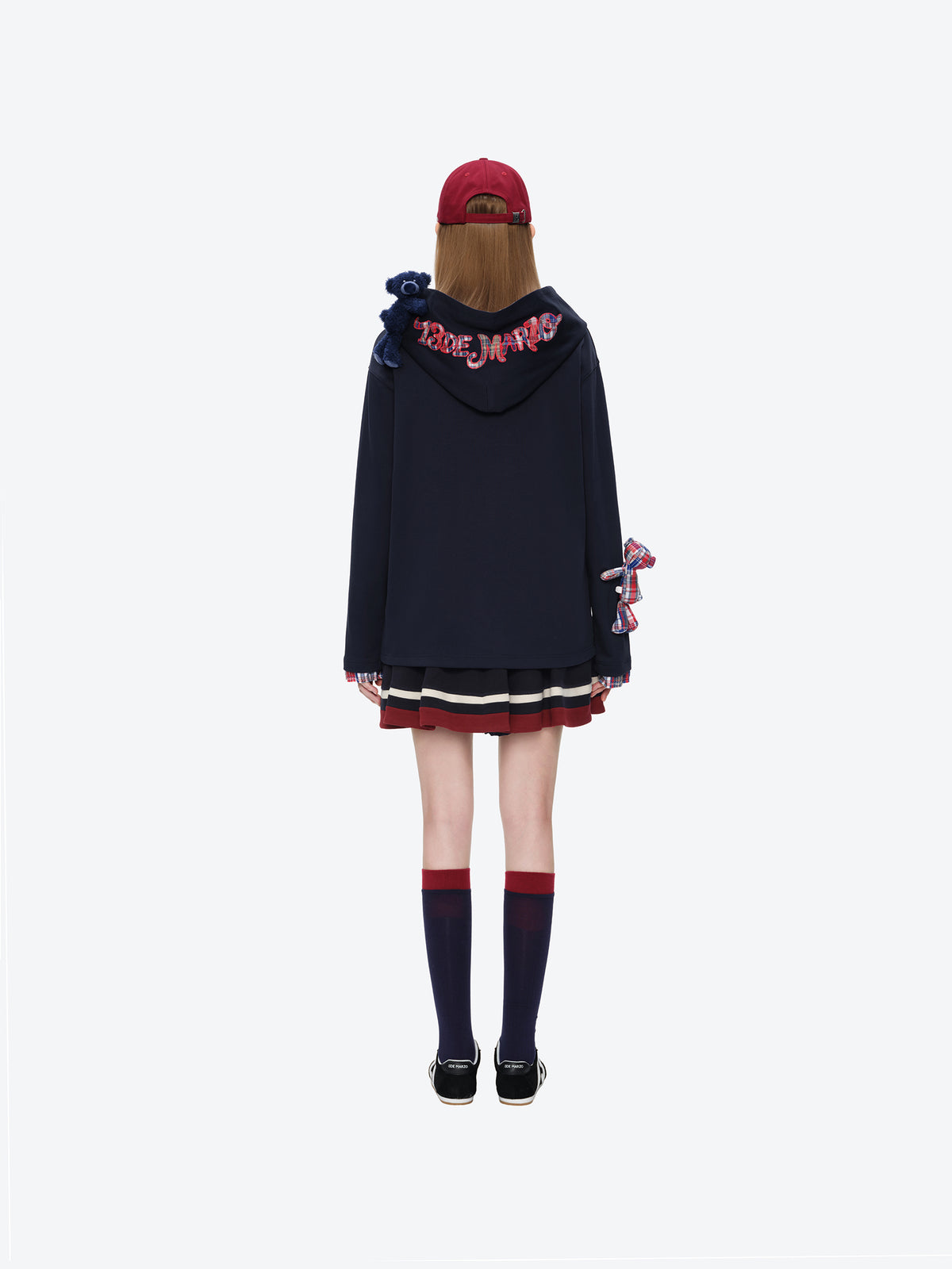13DE MARZO Plaid Deconstructed Long Sleeve Navy Blue