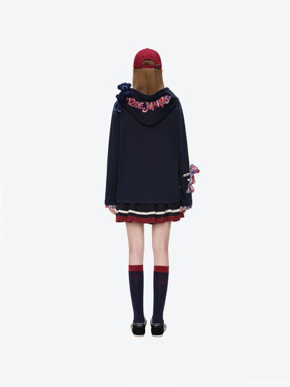 13DE MARZO Plaid Deconstructed Long Sleeve Navy Blue
