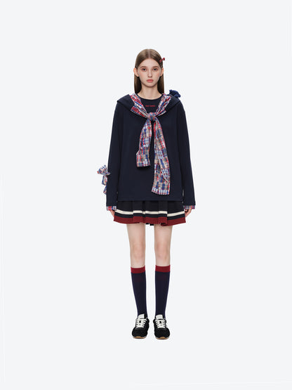 13DE MARZO Plaid Deconstructed Long Sleeve Navy Blue