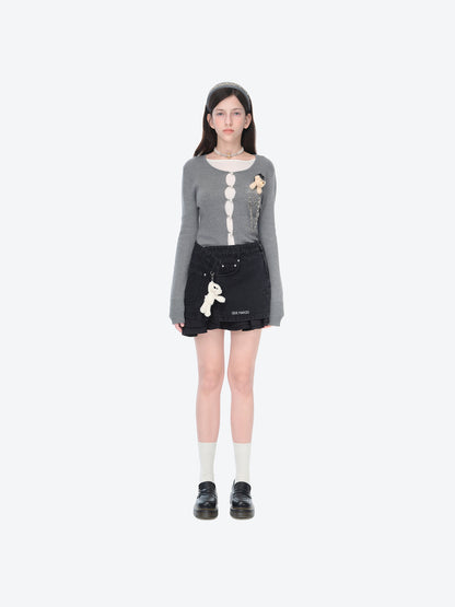 13DE MARZO Bear Folded Denim Skirt Black - 13DE MARZO