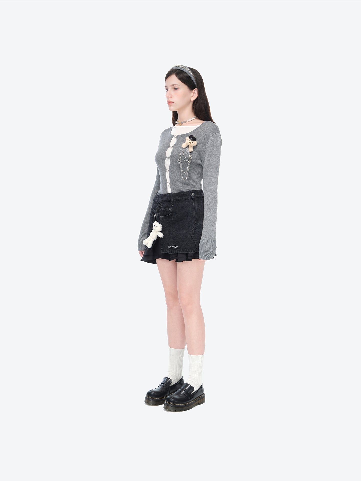 13DE MARZO Bear Folded Denim Skirt Black - 13DE MARZO