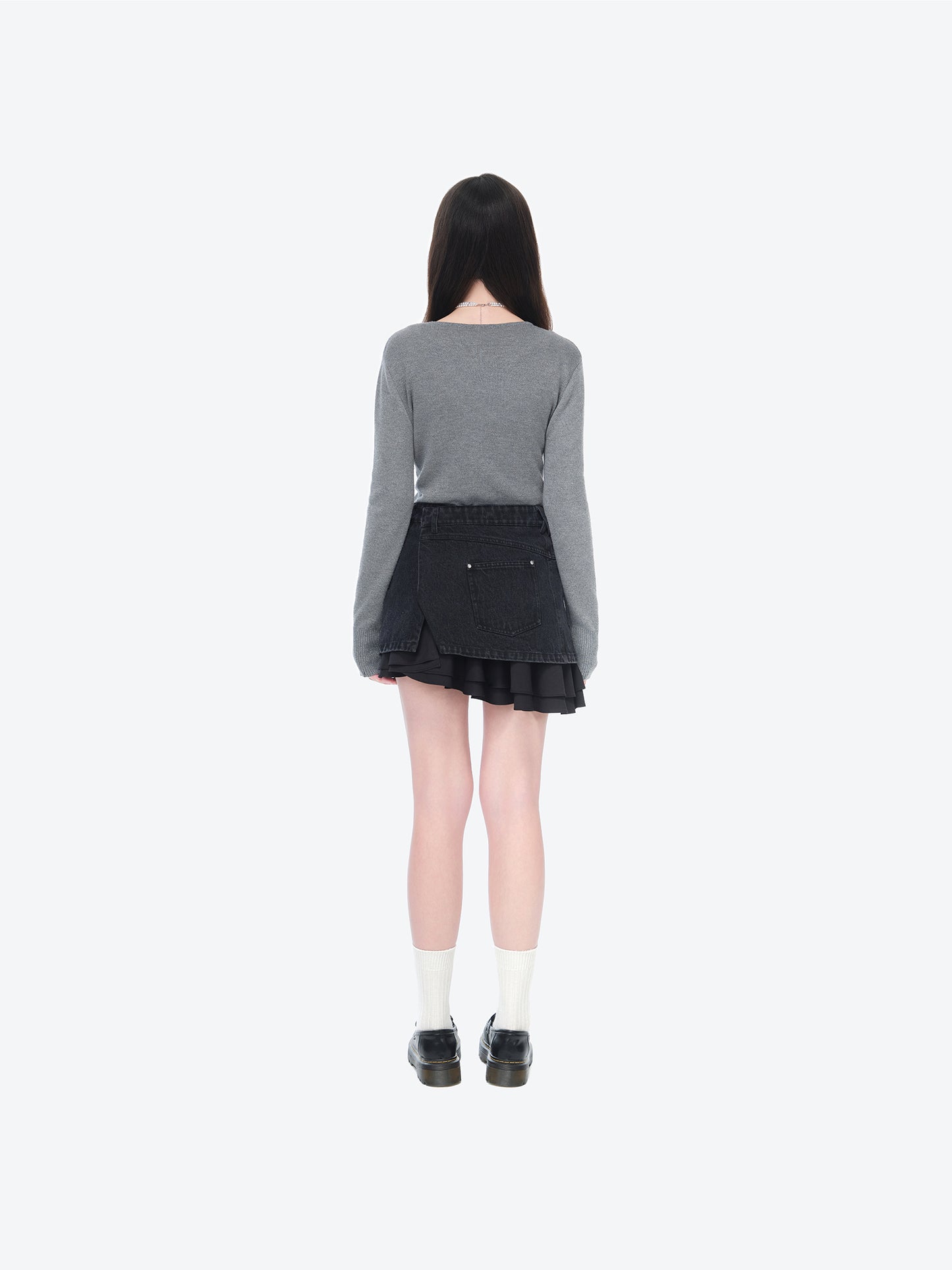 13DE MARZO Bear Folded Denim Skirt Black - 13DE MARZO