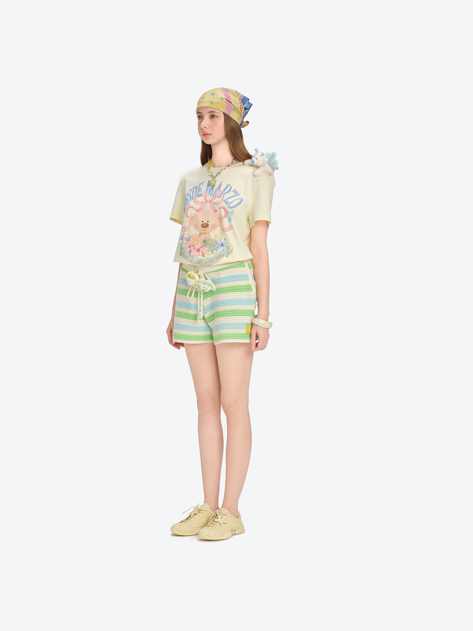 13DE MARZO Floral Bear Knit Shorts - 13DE MARZO