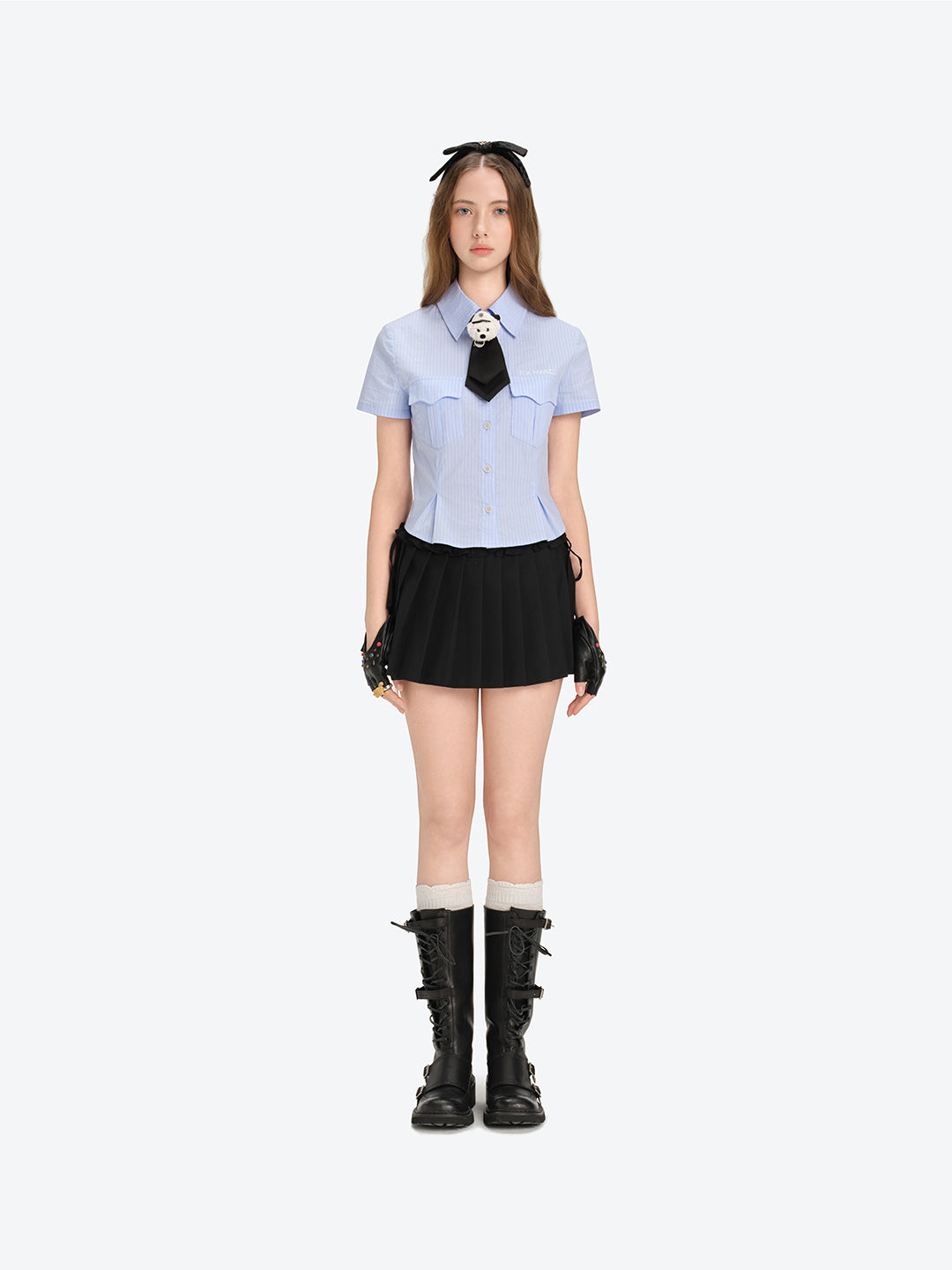 13DE MARZO Bear Fitted Waist Shirt Blue - 13DE MARZO