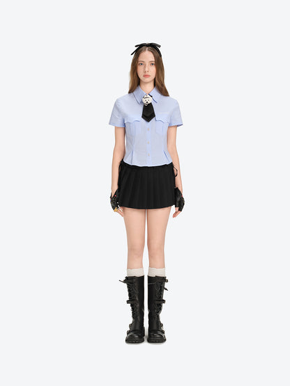 13DE MARZO Bear Fitted Waist Shirt Blue - 13DE MARZO