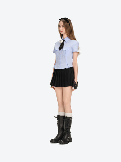 13DE MARZO Bear Fitted Waist Shirt Blue - 13DE MARZO