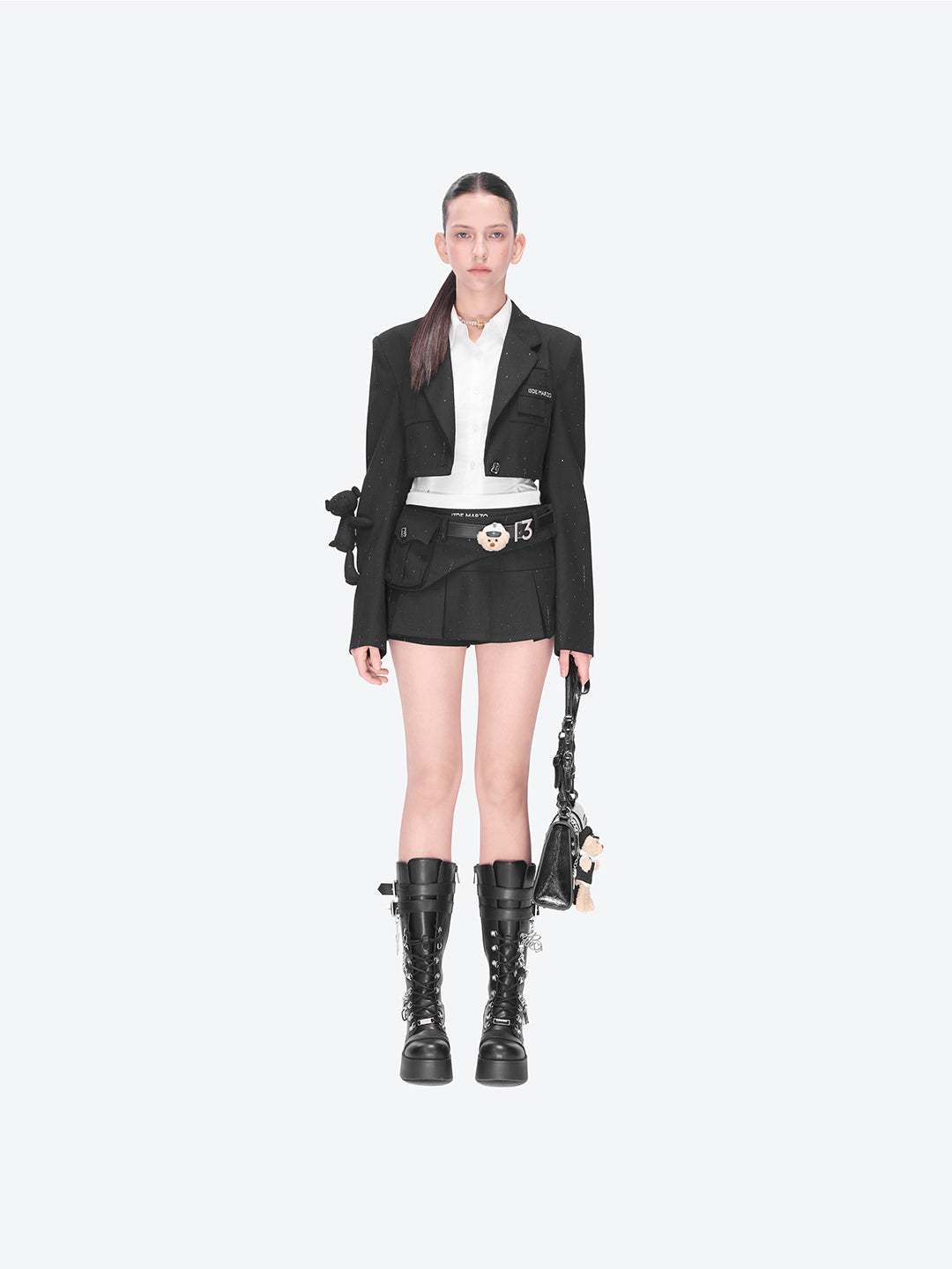 13DE MARZO Pocket Blazer Pleated Skirt Black