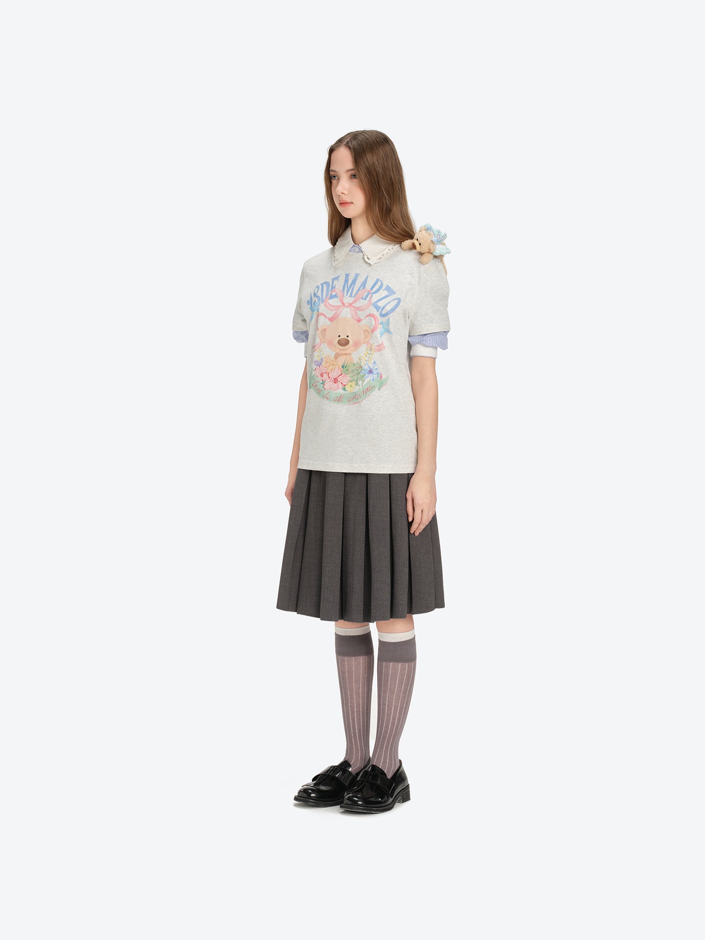 13DE MARZO Floral Bear Illustration T-Shirt Grey - 13DE MARZO