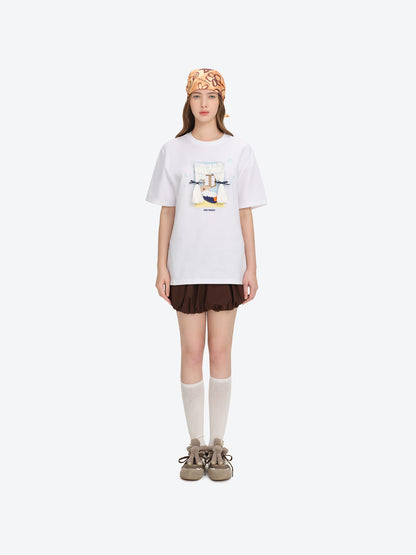 13DE MARZO Patchwork Bear Bath Scene T-shirt White - 13DE MARZO