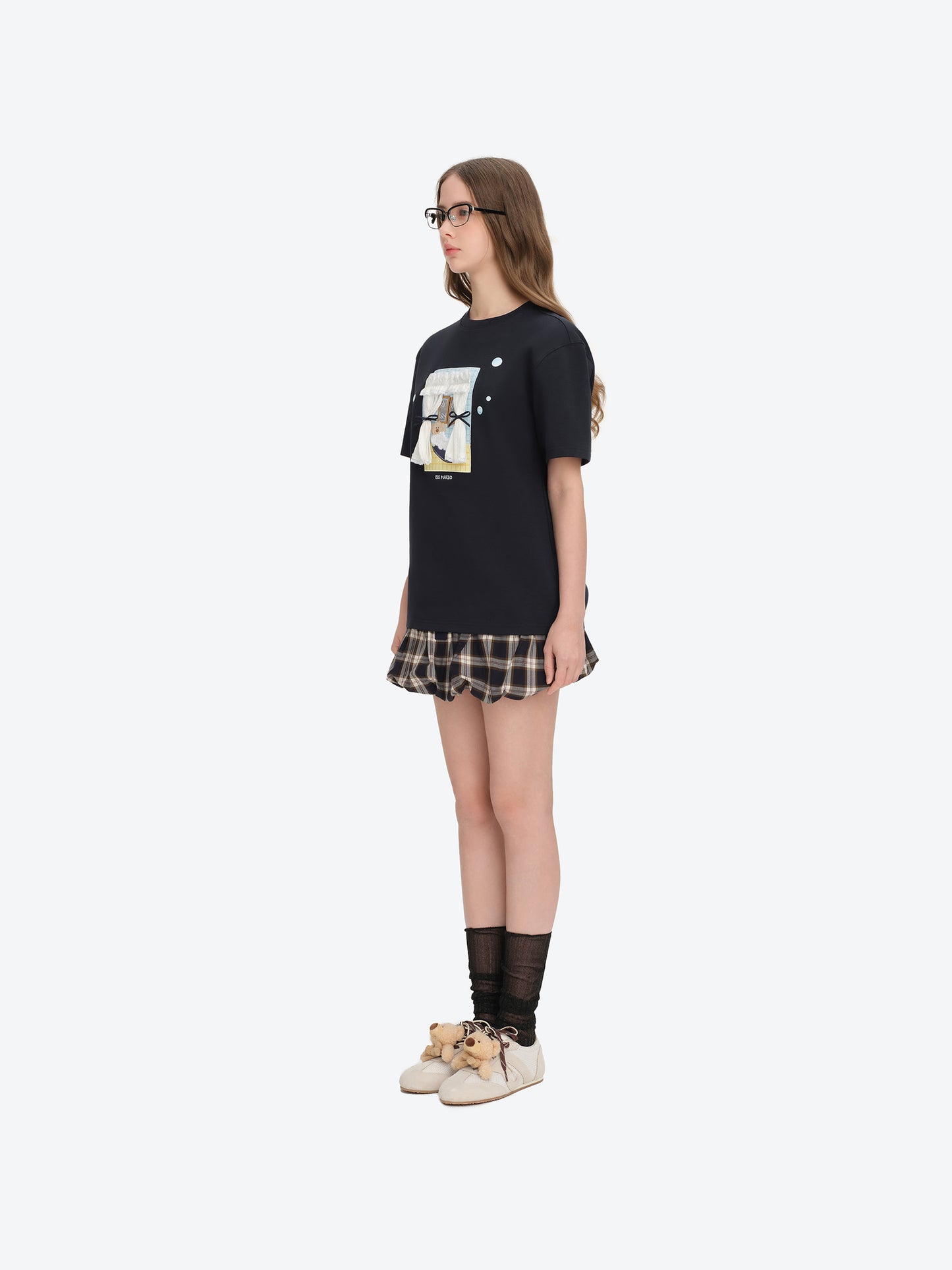 13DE MARZO Patchwork Bear Bath Scene T-shirt Navy Blue - 13DE MARZO