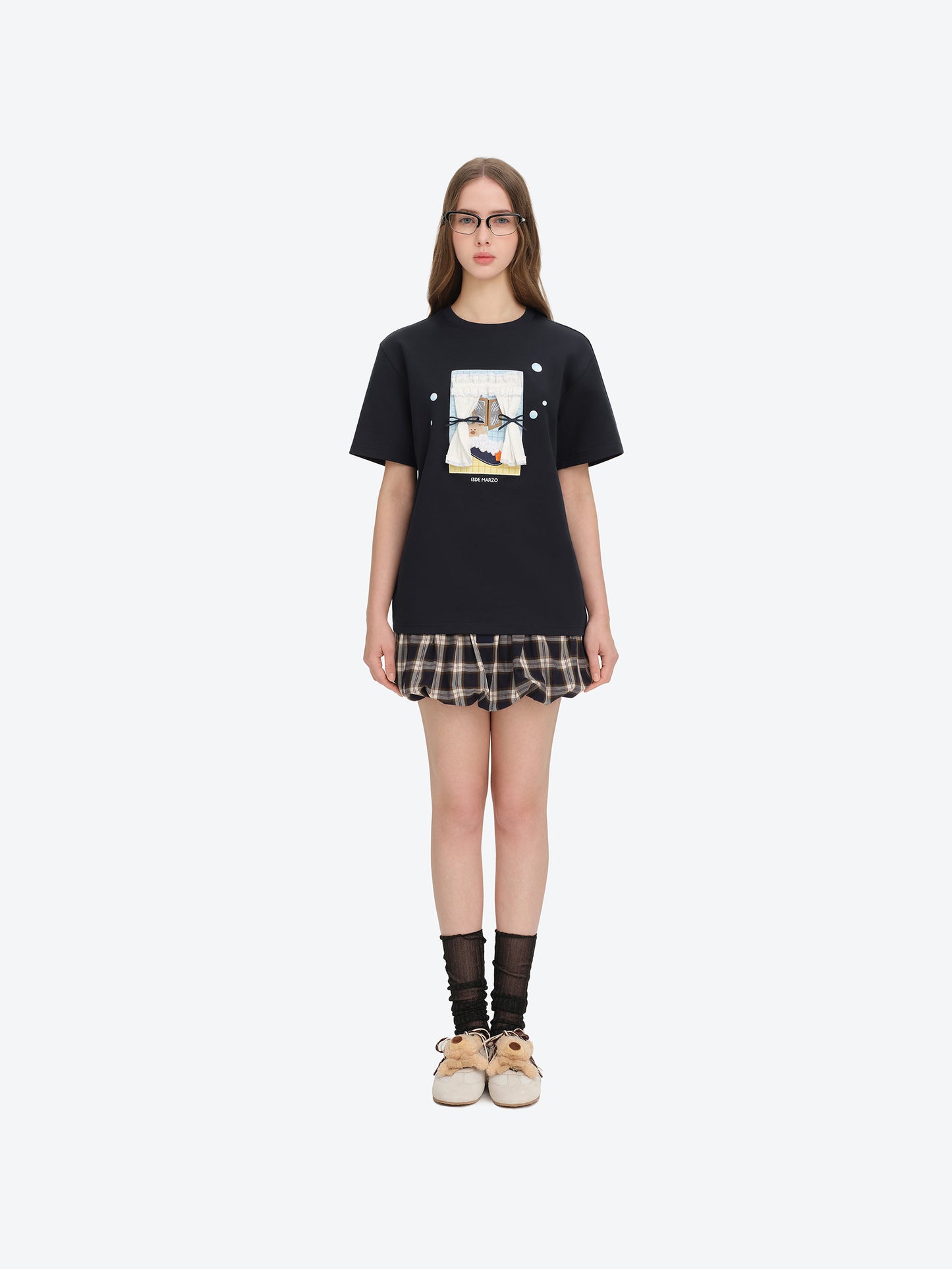 13DE MARZO Patchwork Bear Bath Scene T-shirt Navy Blue - 13DE MARZO