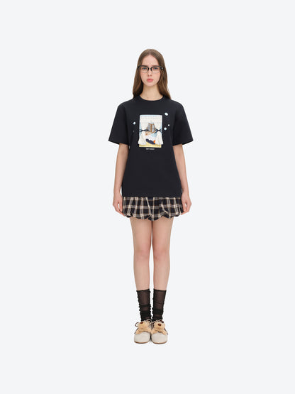 13DE MARZO Patchwork Bear Bath Scene T-shirt Navy Blue - 13DE MARZO