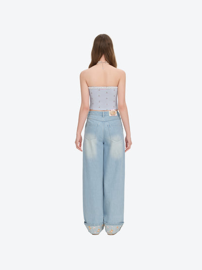 13DE MARZO All-Over Cherry Bear Print Tiered Bustier Blue