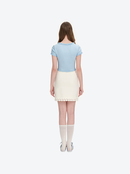 13DE MARZO Ruffle Hem Bow Tie Blouse Blue - 13DE MARZO