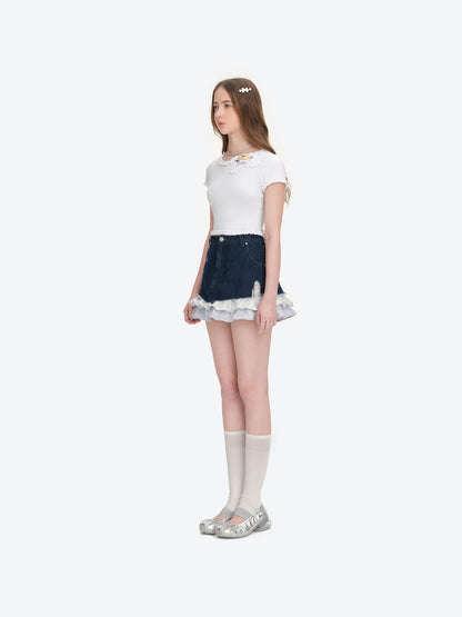 13DE MARZO Ruffle Hem Bow Tie Blouse White - 13DE MARZO