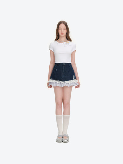 13DE MARZO Ruffle Hem Bow Tie Blouse White - 13DE MARZO