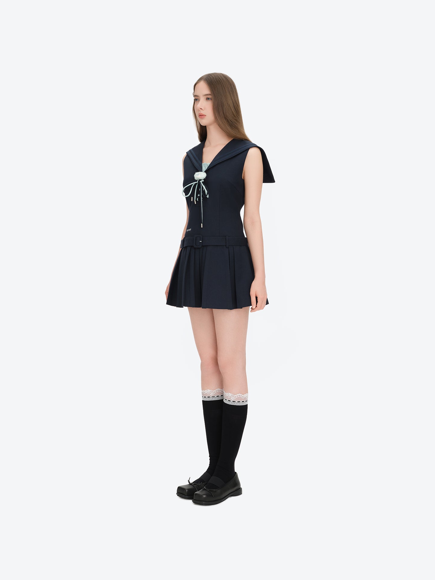 13DE MARZO Sailor Collar Dress Two-Piece Set Navy Blue - 13DE MARZO