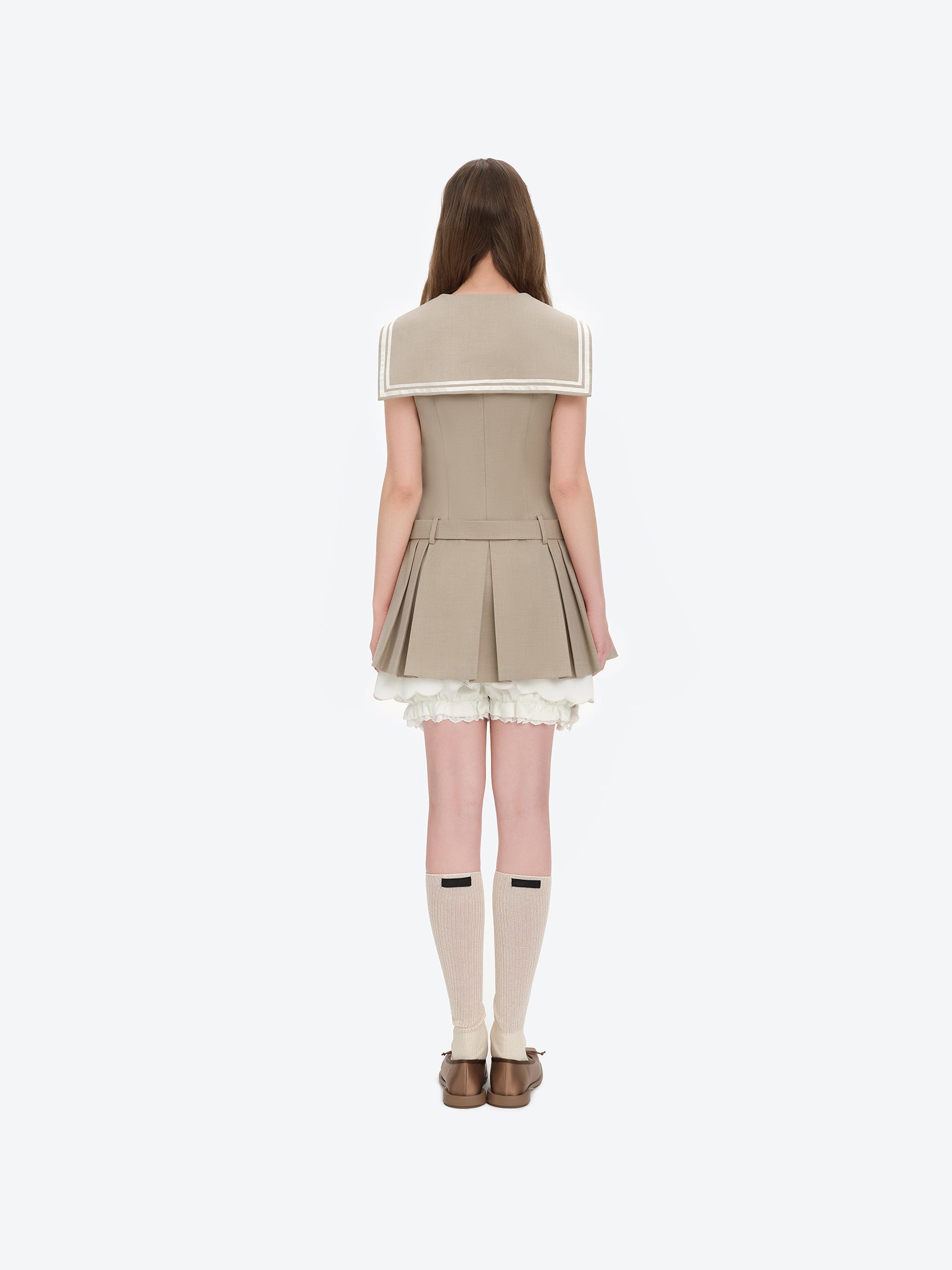 13DE MARZO Sailor Collar Dress Two-Piece Set Khaki - 13DE MARZO