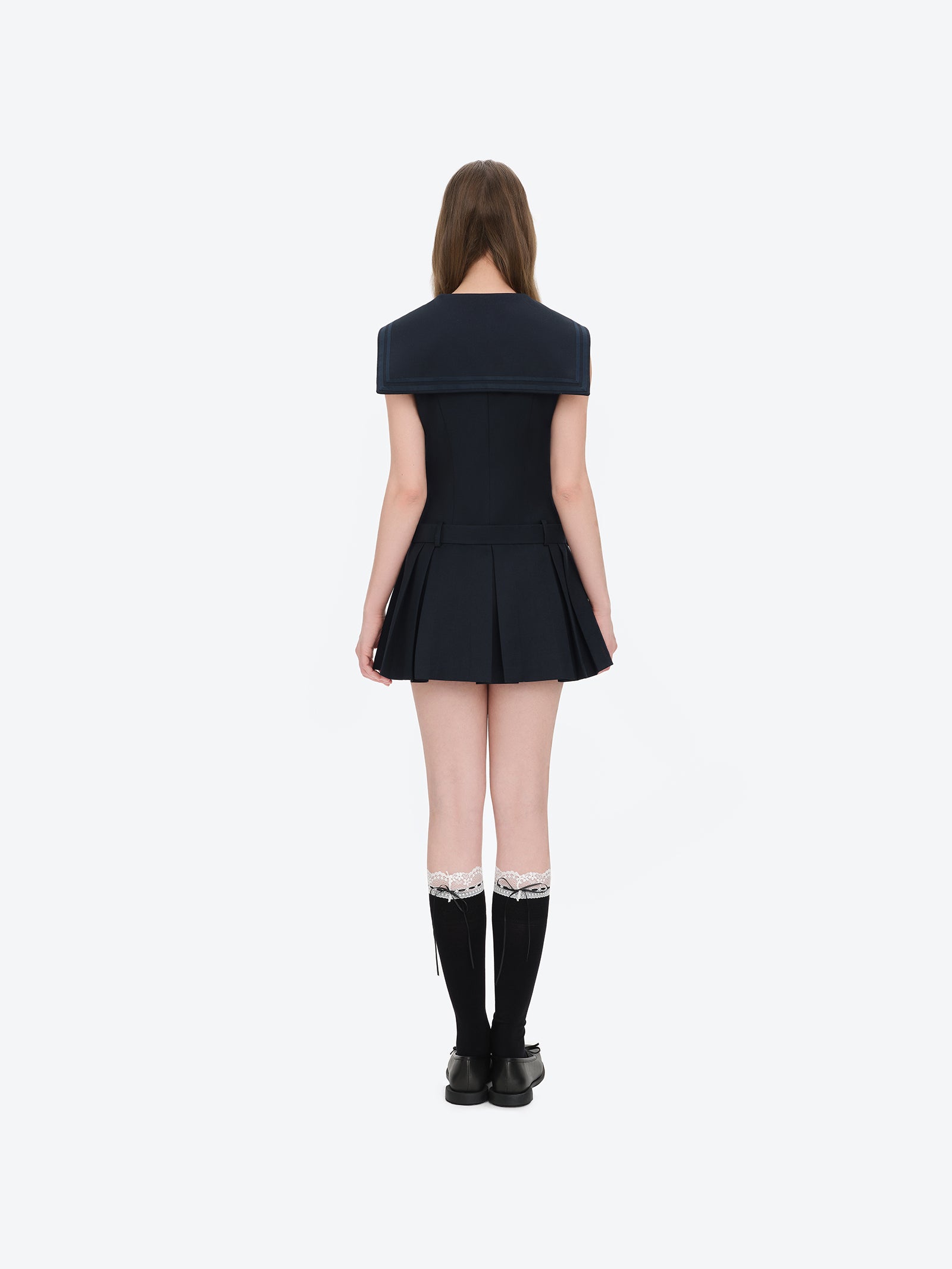 13DE MARZO Sailor Collar Dress Two-Piece Set Navy Blue - 13DE MARZO