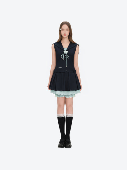 13DE MARZO Sailor Collar Dress Two-Piece Set Navy Blue - 13DE MARZO