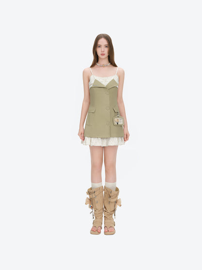 13DE MARZO Two-piece Style Blazer with Badge Dress Khaki - 13DE MARZO