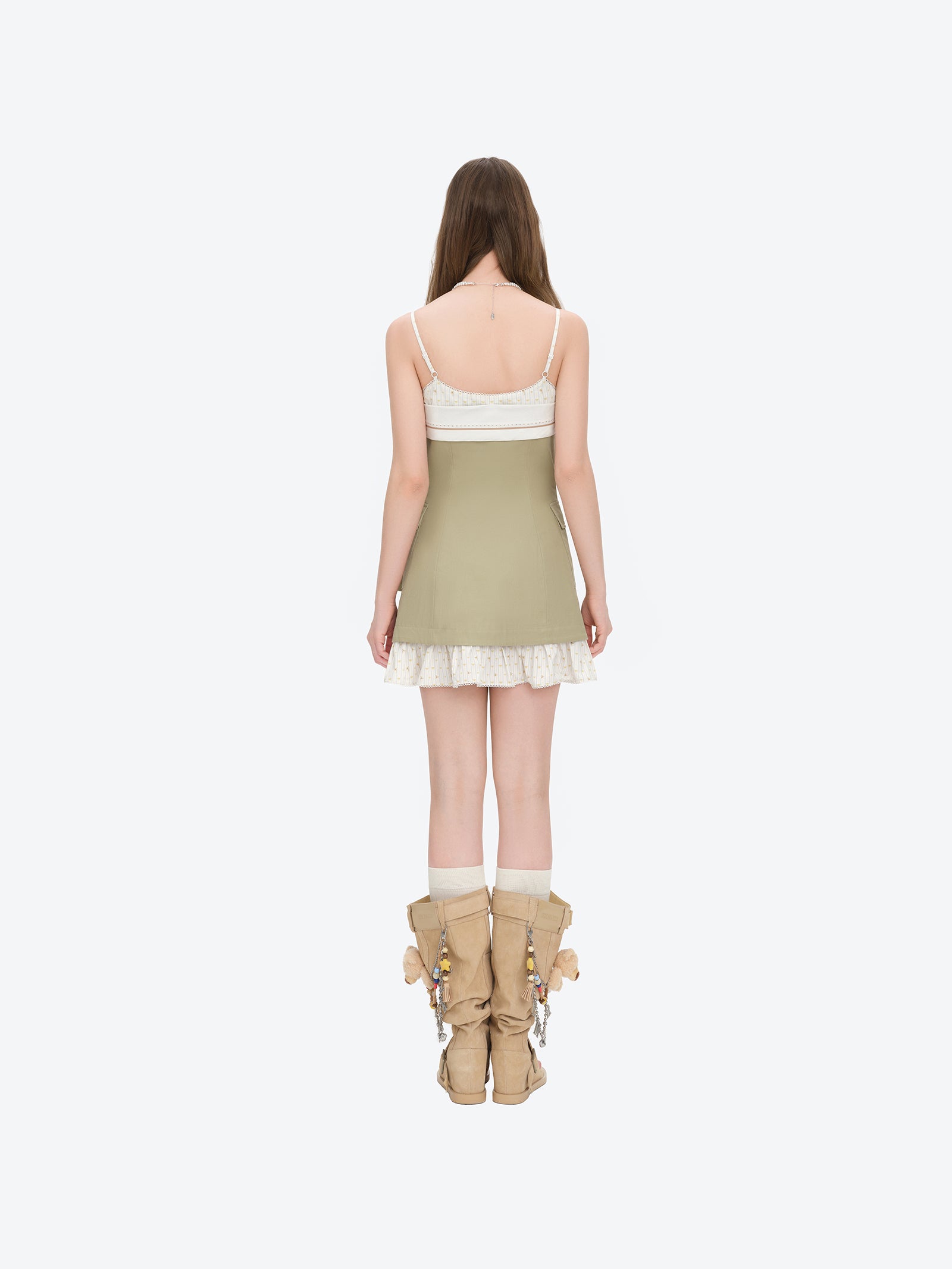 13DE MARZO Two-piece Style Blazer with Badge Dress Khaki - 13DE MARZO
