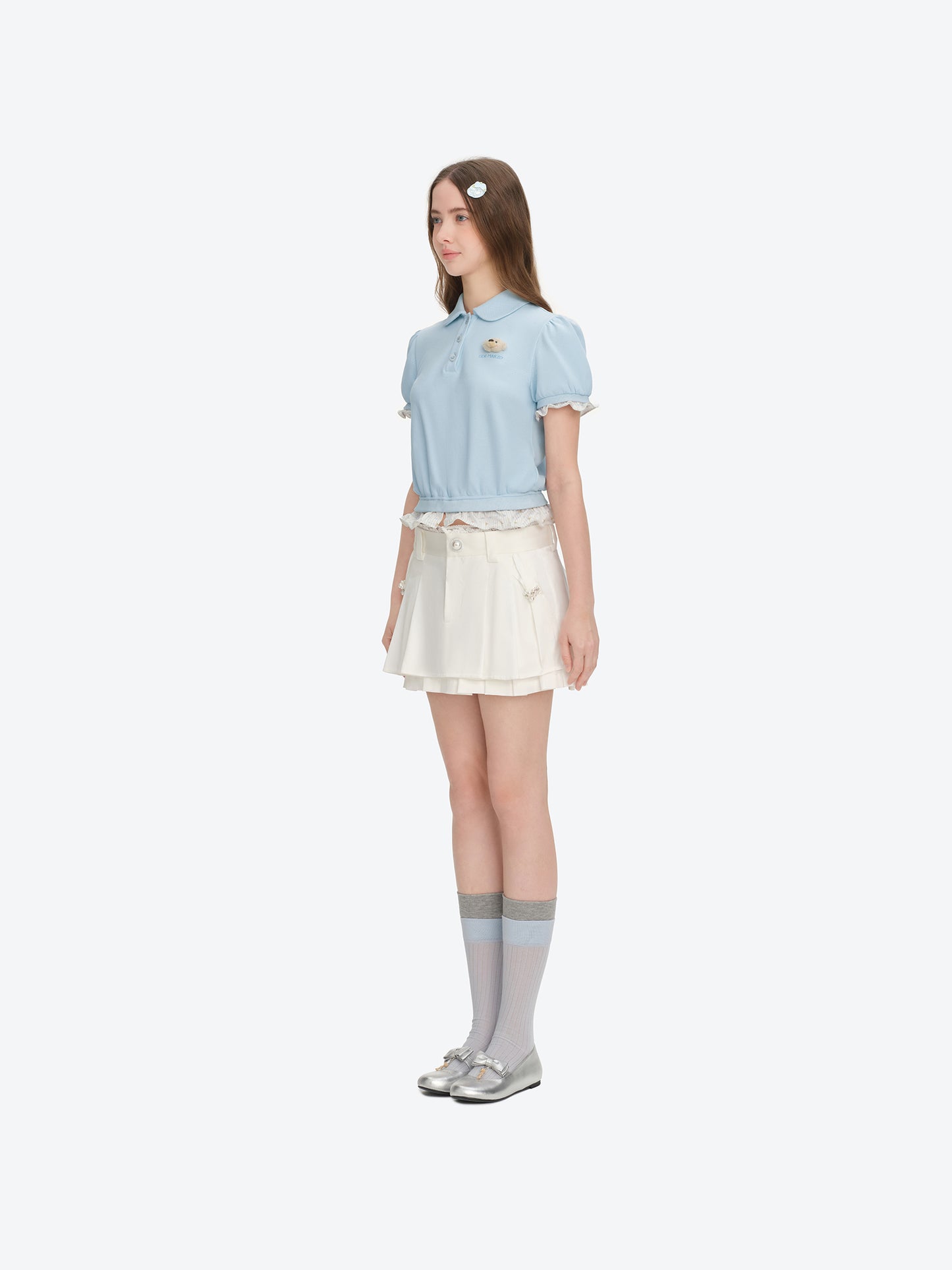 13DE MARZO Smocked Puff Sleeve Polo Style T-shirt - 13DE MARZO