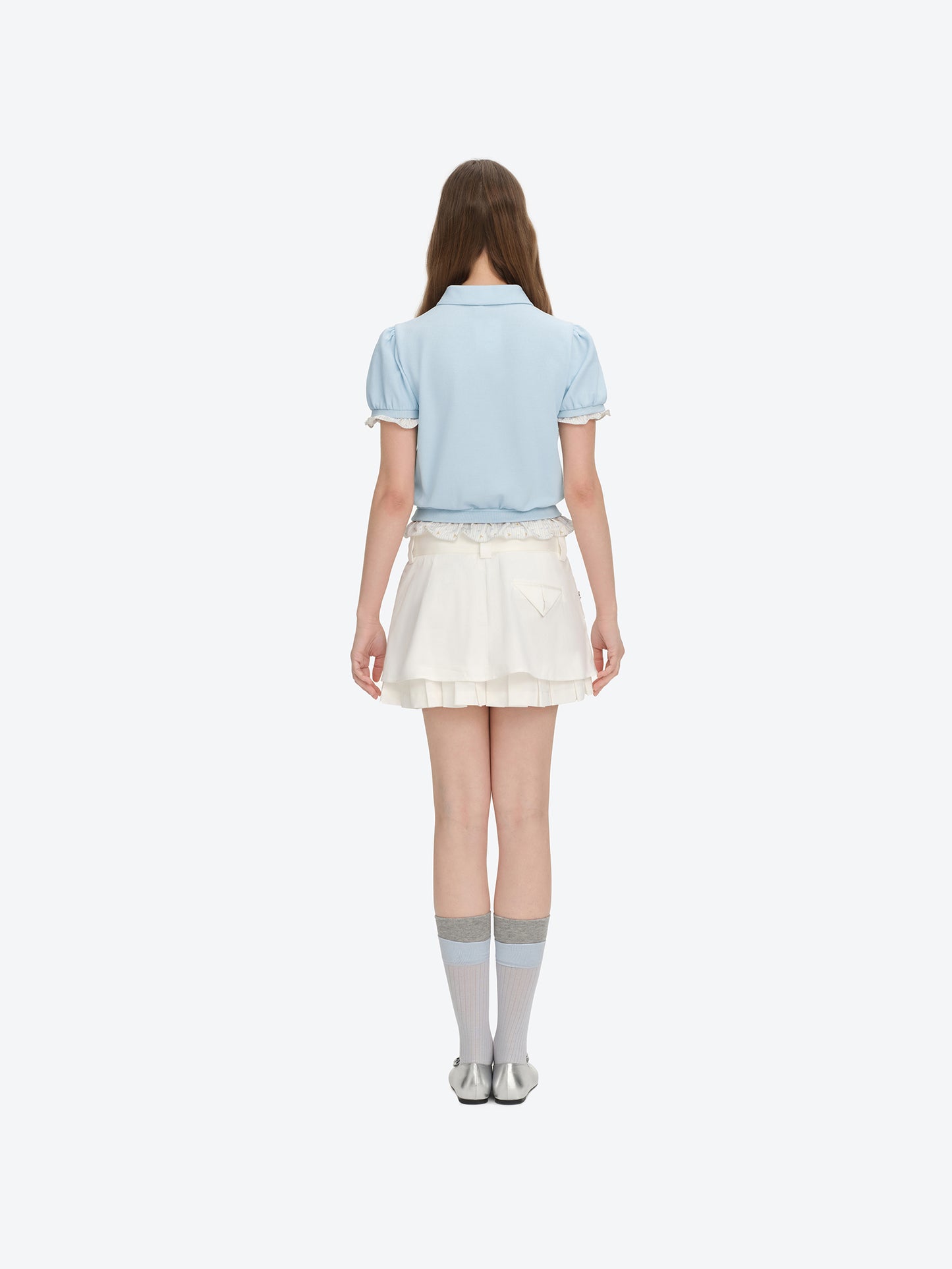 13DE MARZO Smocked Puff Sleeve Polo Style T-shirt - 13DE MARZO
