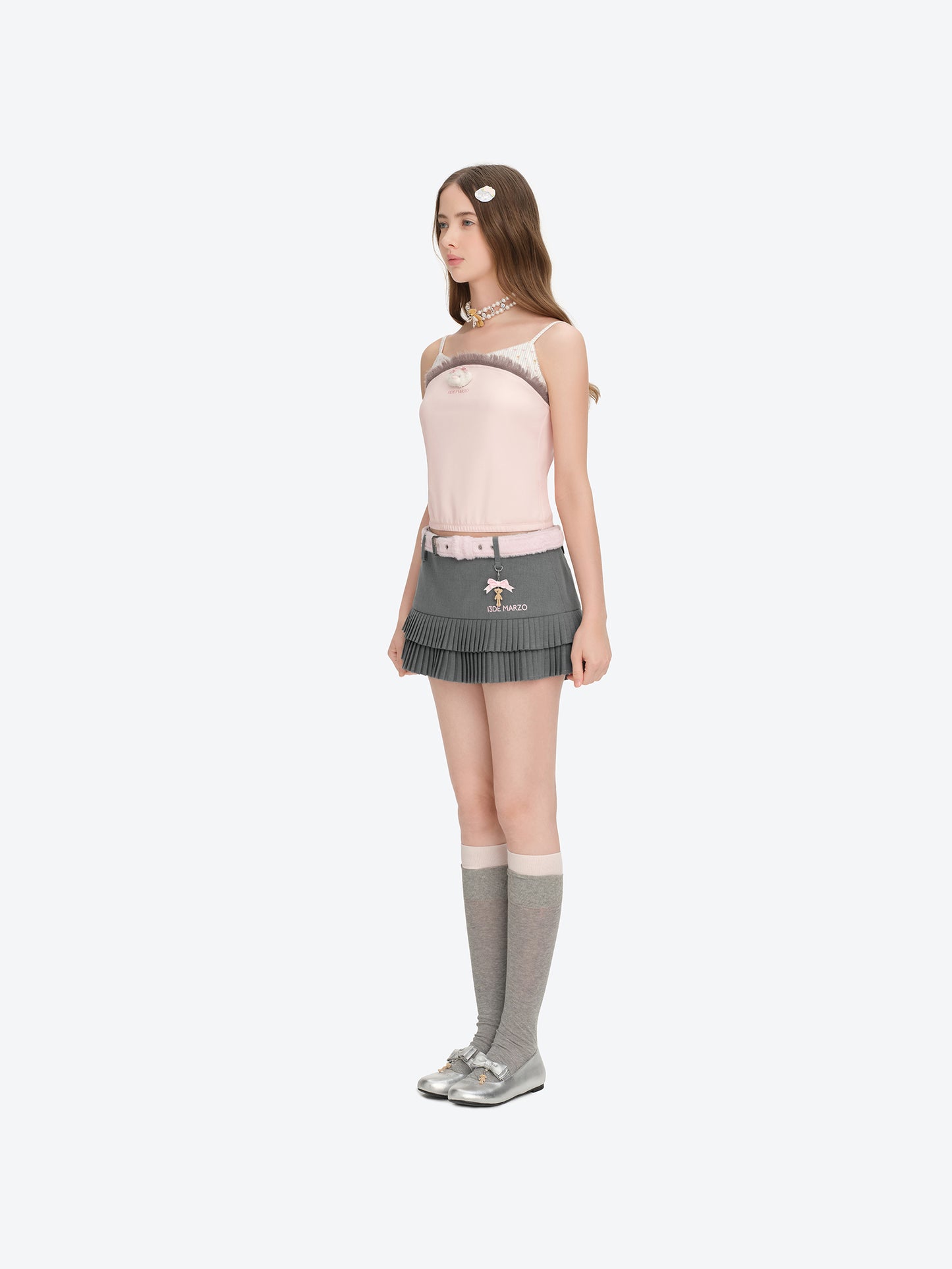 13DE MARZO Two-piece Style Fringe Camisole Pink