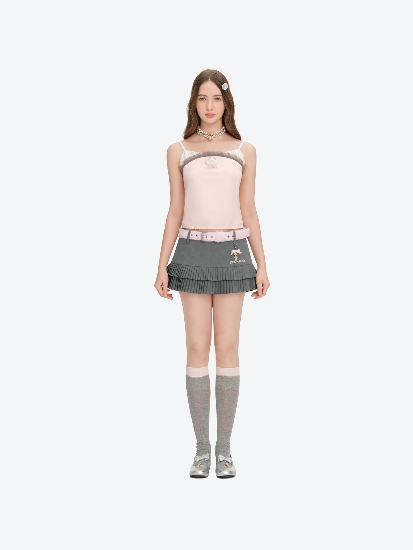 13DE MARZO Two-piece Style Fringe Camisole Pink